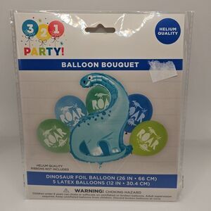 321 Party! 6 pc Blue and Green Dinosaur Balloon Kit 26-inch
